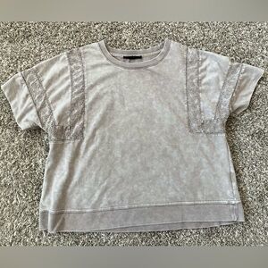 Jane and Delancey Light Taupe Embroidered Short Sleeve Sweatshirt